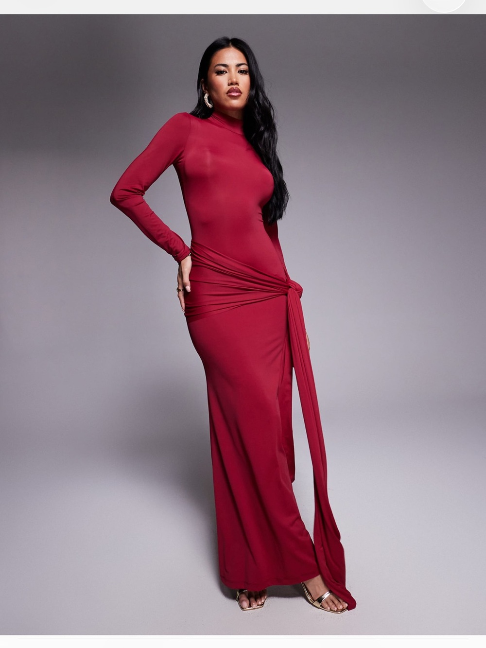 NWT• Bardot Alix Tie Front Long Sleeve Maxi Dress- Wine
